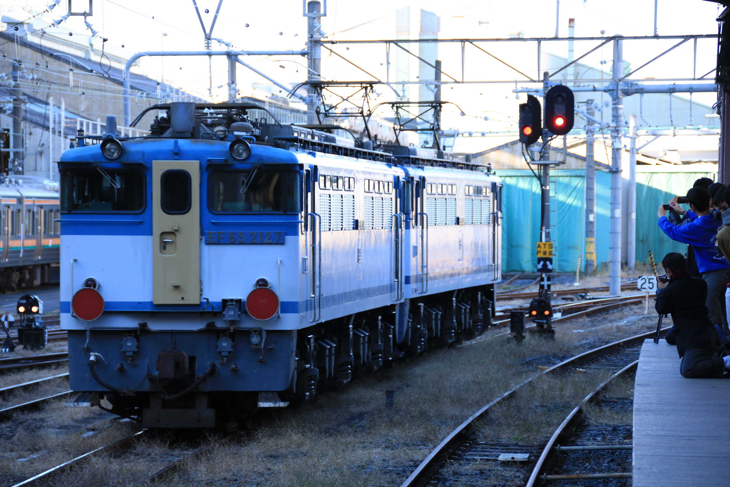 単8283列車(種別変更 : 貨物列車, 専貨A) OM入場 EF65-2090①[新]<臨A991>+EF65-2127②[新]