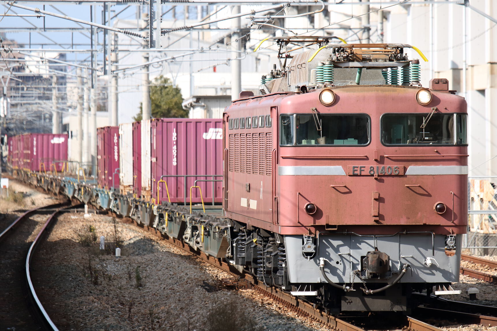 4083列車(鹿児島本線 福岡タ→千早操→鍋島) EF81-406[門]+コキ14車